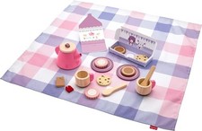 Wood Pretend Play Toy Picnic Tea Set, 18-Pieces with Blanket, Wooden 18 Piece
