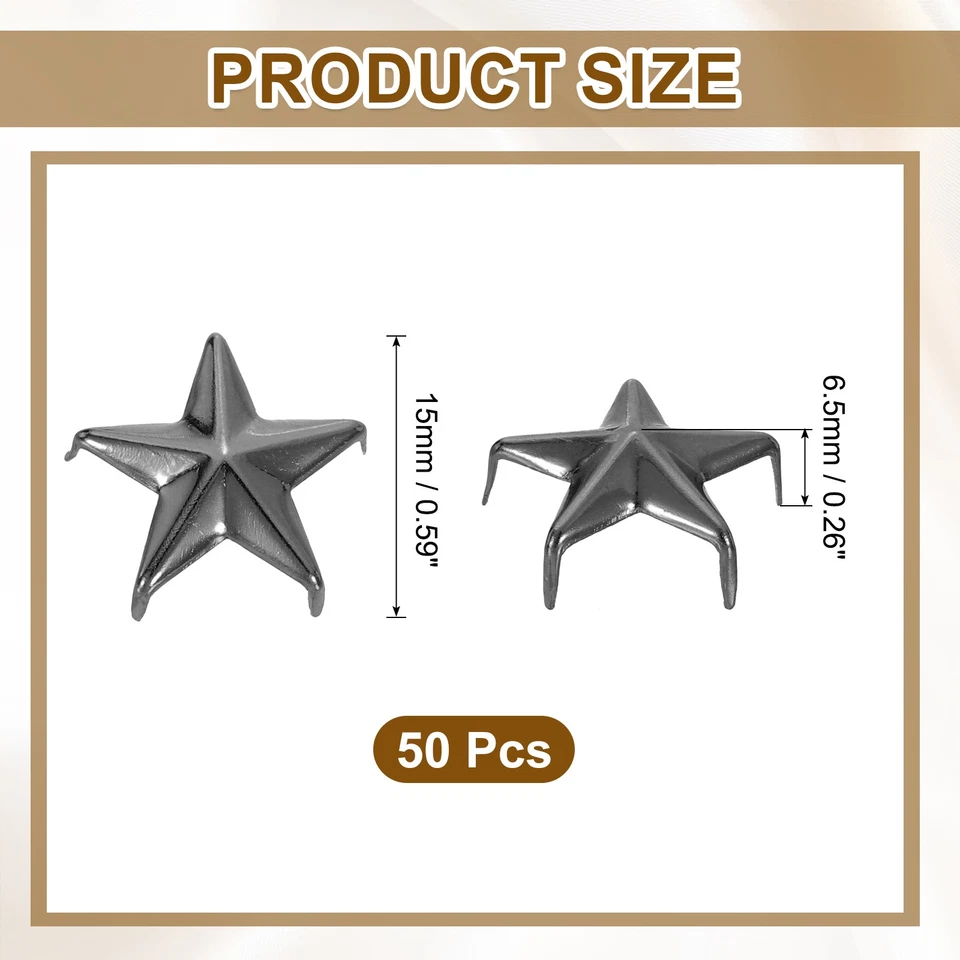 50 piezas remaches Star Studs, 15 mm metal 5 garras cabeza de clavo punk remache perno, gris oscuro Foto 2 de 4