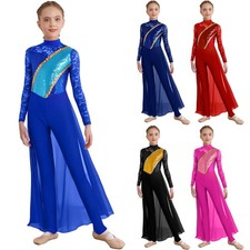 Kids Girls Rompers Gymnastics Bodysuit Mock Neck Unitard Figure Skating Dance