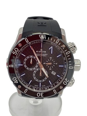 EDOX Chronoffshore1 Quartz Analog Rubber Watch Black Near Mint JAPAN