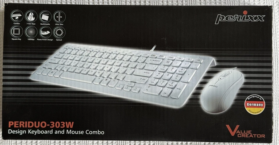Perixx PERIDUO-303W DE, Mini USB-Tastatur + Maus Set,weiß mit Originalverpackung - Bild 3 von 4
