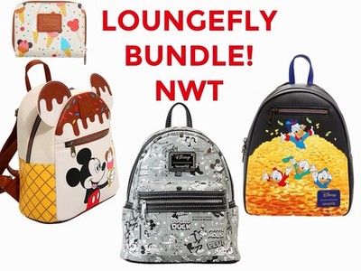   Loungefly Disney Mini Backpack Bundle   3 Bags + Matching Wallet   NWT