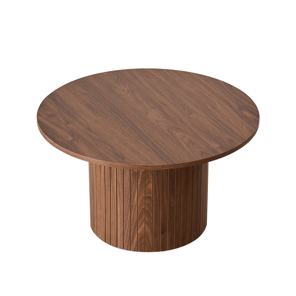 Juego de 2 mesas de centro, base de madera mesa redonda en tono marrón oscur - Imagen 3 de 4