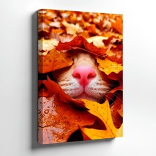 Wall Art Cat Nose in Autumn Leaves Close Up Fall Foliage Animal Print Decor