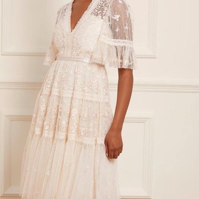 Needle & Thread Ivory Champagne Lottie Lace Midi Dress Size 4