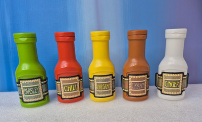 Play Foods Step 2-Condiments Bottles 5 Pcs 4 1/2'' Tall Kitchen