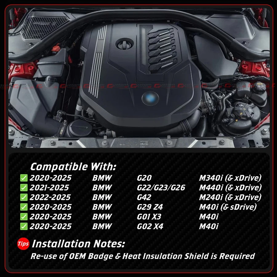For BMW B58 M240i M340i M440i M40i Prepreg Carbon Fiber Engine Cover Replacement - Image 3 of 4
