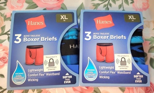 HANES Size XL (18-20) 6 pr Boys' Tagless Comfort Flex Wicking Boxer Briefs