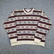 The Sweater Shop Jumper Mens XL Burgundy Fair Isle Wool Knit Made In England Vtg
