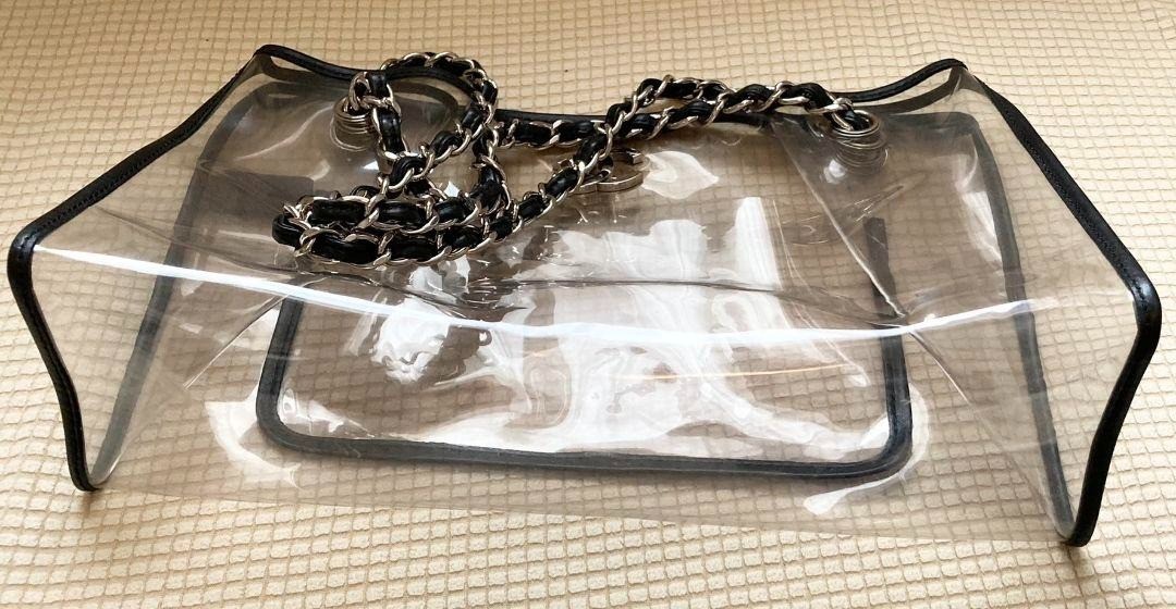 Chanel Clear Vinyl/Black Leather Chain Shoulder Bag Tokyo Ginza