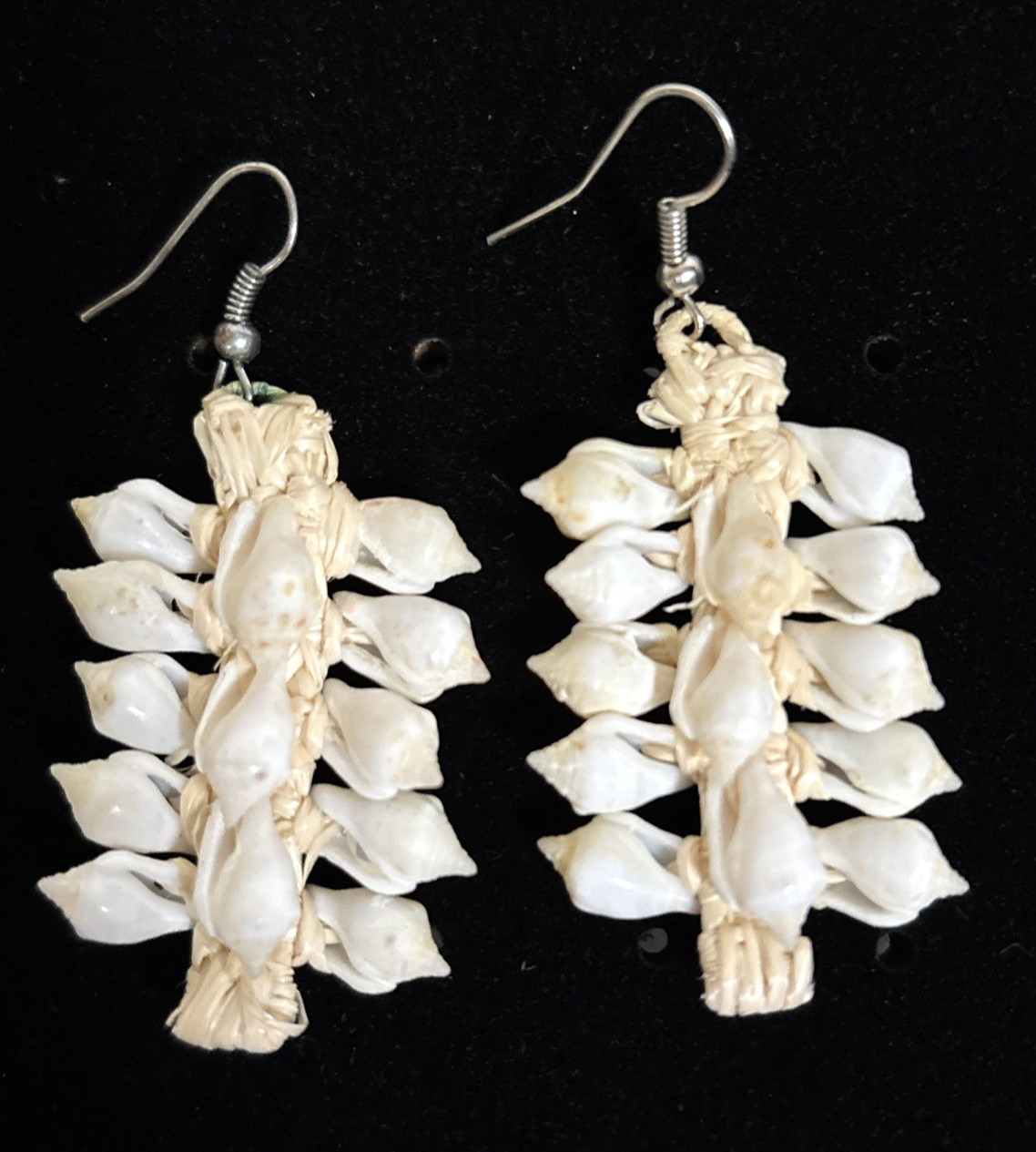 Mini White Shell Dangle Earrings Handmade Ratan W… - image 2