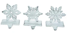 Snowflake Rustic White 6 x 5 Iron Metal Christmas Stocking Hangers Set of 3 