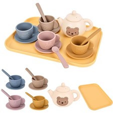 Kids Silicone Tea Party Set, Pretend Play Tea Set with Teapot, 4 Cups with Sa...