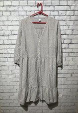 Old Navy, Women XL, Gray/White Striped 3/4 Sleeve Button-Down Summer Dress