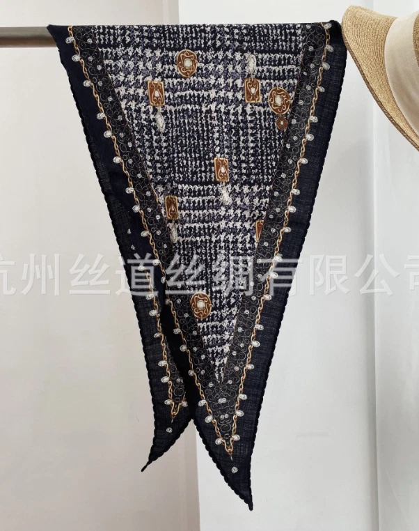 70% Cashmere 30% Silk Bandana Shawl Neckerchief bead Print Scarf 130X45cm Wrap