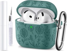 Compatible with AirPods 4th Generation Case Cover with Cleaner Kit, Flower Engra