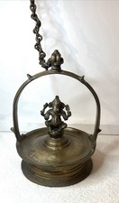 Vintage Brass Handcrafted Hindu Lord Ganesha Heavy Hanging Oil Lamp With Chain