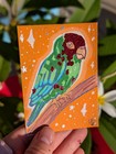  ACEO ORIGINAL Shimmering Conure Bird Acrylic Painting, Red Metal Leaf Foil OOAK — photo 1