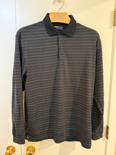 Nike Golf Dry Fit, Sz Large, Long Sleeve, Dark Stripes, Collared Polo Shirt