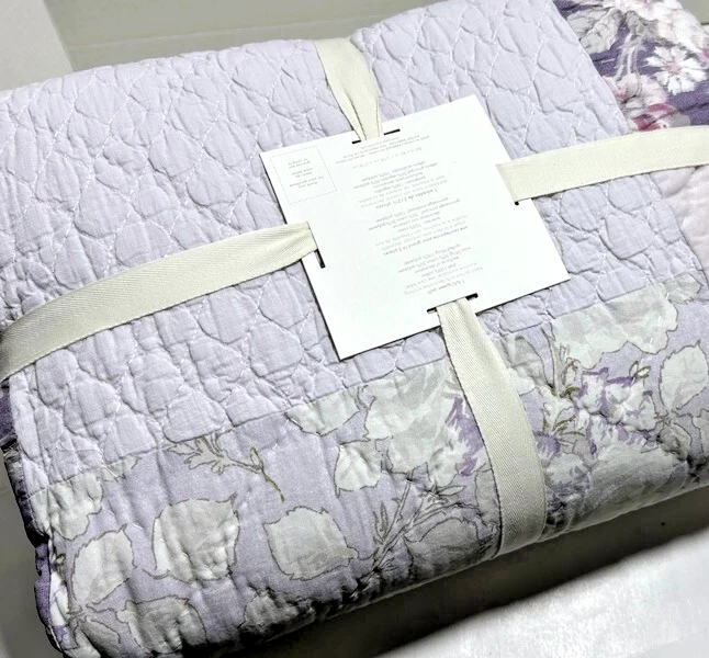 Pottery Barn Yvette Patchwork Pale Lavender Purple Gray Full Queen Quilt 2 Shams - Image 2 of 4