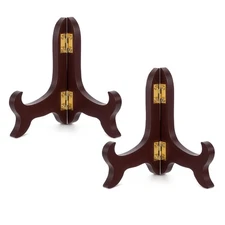 FdcZeyxior 2 PCS Wooden Display Stand, 4" Easel Plate Holder Brown Wooden Pla...