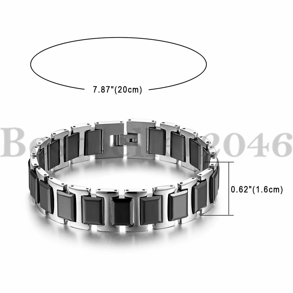 Pulseira de golfe masculina larga aço inoxidável 16 mm pulseira corrente 8,5" - Imagem 2 de 4