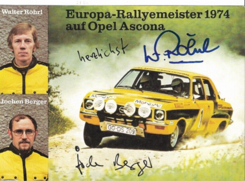 Walter Röhrl, Jochen Berger, Opel, tolle alte Karte, original unterschrieben, - Foto 1 di 1