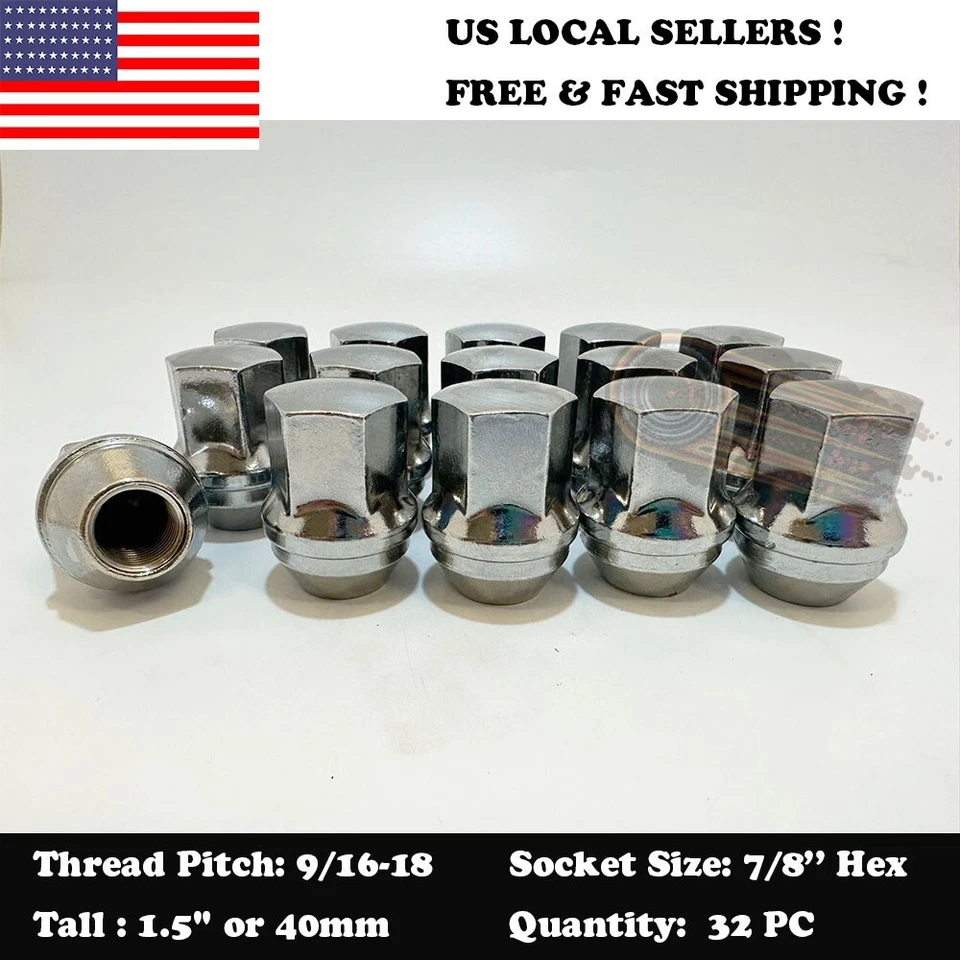 32 piezas 9/16-18 Ajuste Dodge Ram Fabricante Original Cromo 7/8" Rueda Hexagonal Tuercas Asiento Cónico Foto 2 de 4