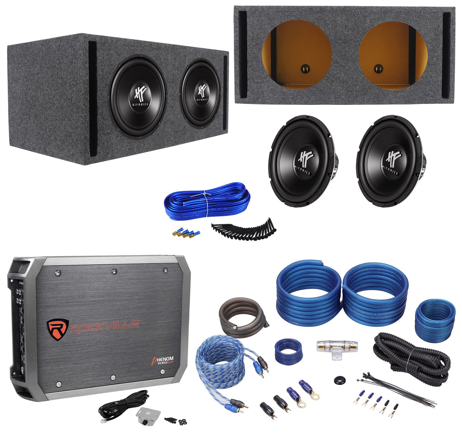 2 Автомобильные сабвуферы Hifonics HFX12D4 мощностью 12 1600 Вт Вентилируемый сабвуфер Моноусилитель Провода 45290₽