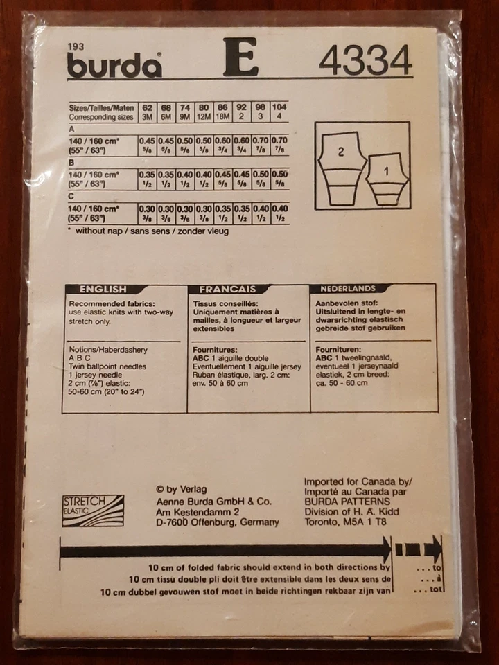 BURDA PATTERN - 4334 CHILD GIRL BOY LEGGINGS CROPPED PANTS SHORTS 3m-4 UNCUT - Image 2 of 2