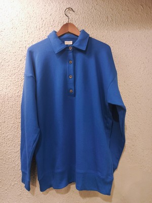 DRIES VAN NOTEN COTTON OVERSIZED POLO-NECK SWEATSHIRT in SAX BLUE 