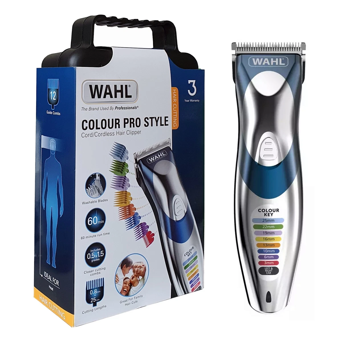New Design Wahl Colour Pro Style Cord Cordless Hair Clipper With 12 Guide Combs