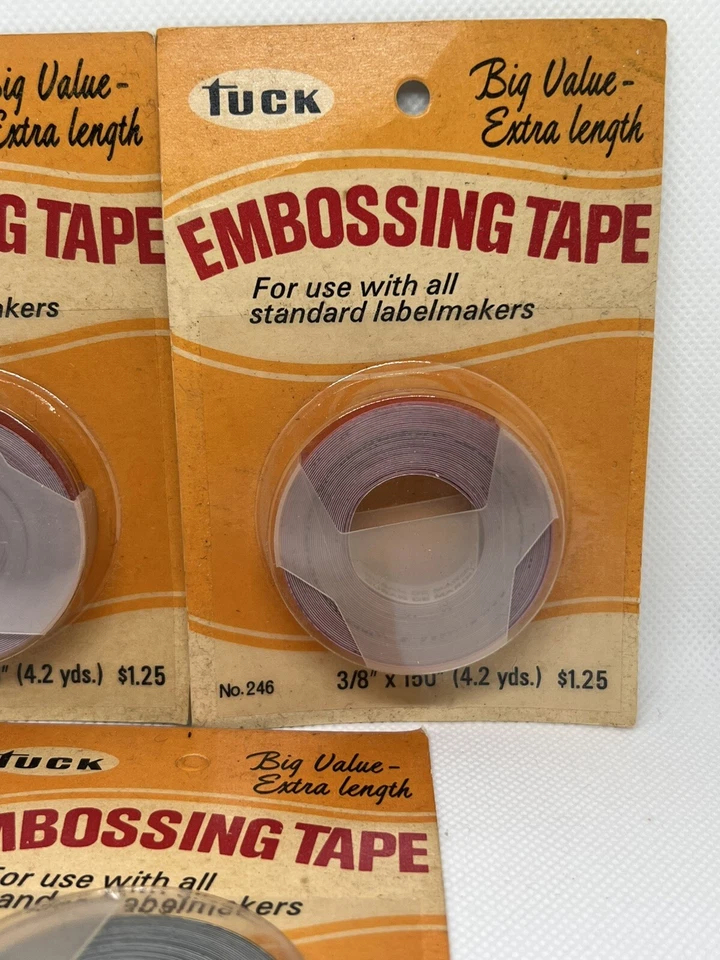 3 RARE NOS TUCK Embossing Tape Rolls 3/8” x 150” (4.2yds) ENGLAND #246-2red 1Grn - Image 3 of 4