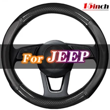 15" Steering Wheel Cover Carbon Fiber Leather For Jeep New Black Car Accessories