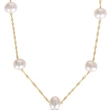 Amour 10k Yellow Gold 5.5-6 mm White Cultured Freshwater Pearl Tin Cup Necklace