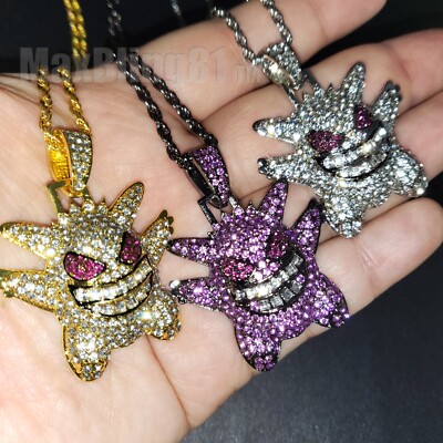 Hip Hop Iced Cubic Zirconia Bling Gengar Pendant 3mm 24