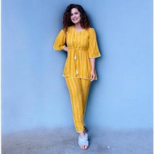 Trends Wear Collection Co-Ord Set Stripped Yellow Top and Pants