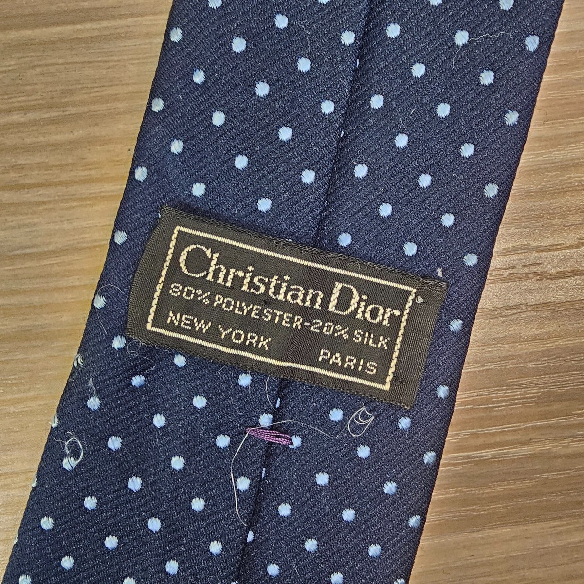 Vintage CHRISTIAN DIOR Tie Men Navy Polka Dot D Logo Designer Luxe