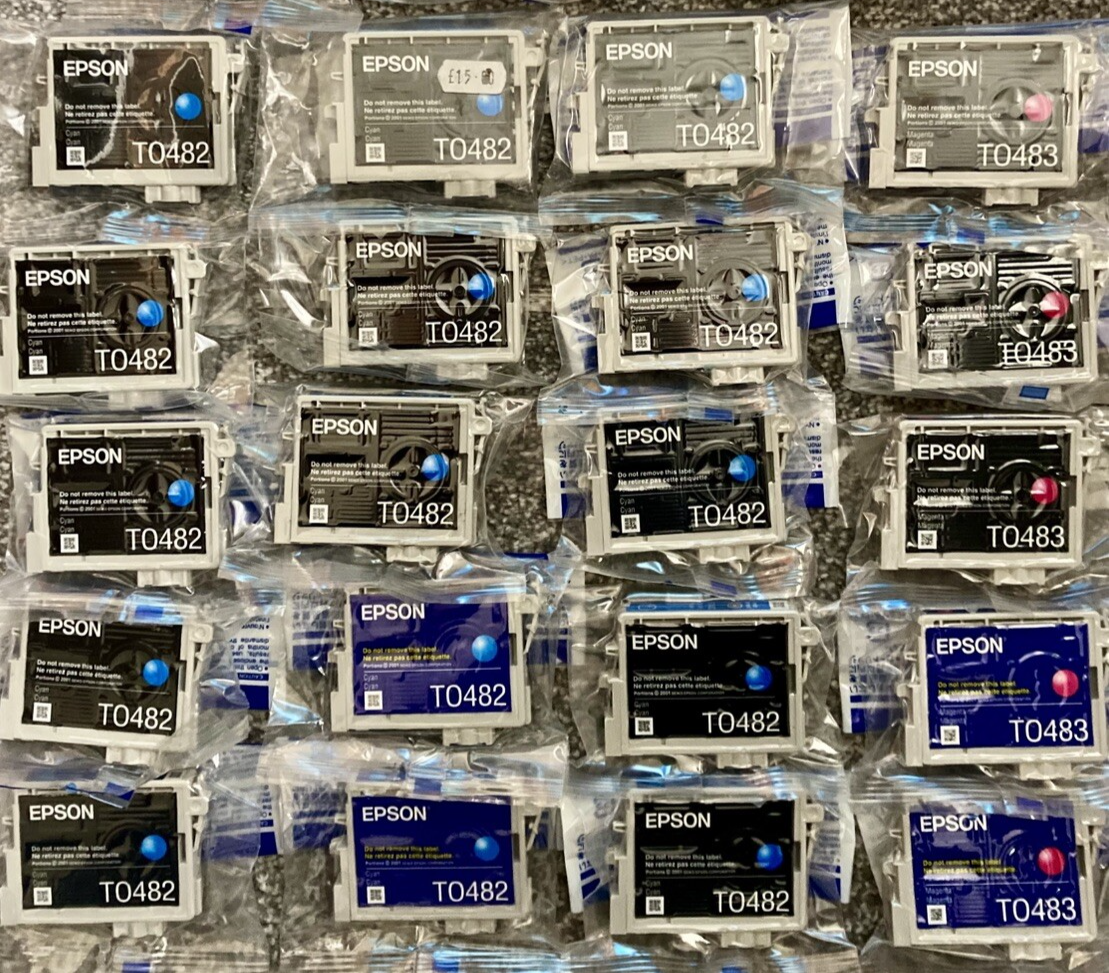 GENUINE AUTHENTIC EPSON T0482 T0483 EPSON INK CARTRIDGE JOBLOT X 17