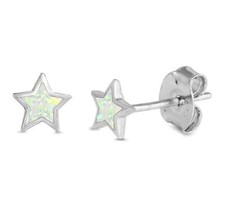 Cute White Opal Star Stud .925 Sterling Silver Earrings