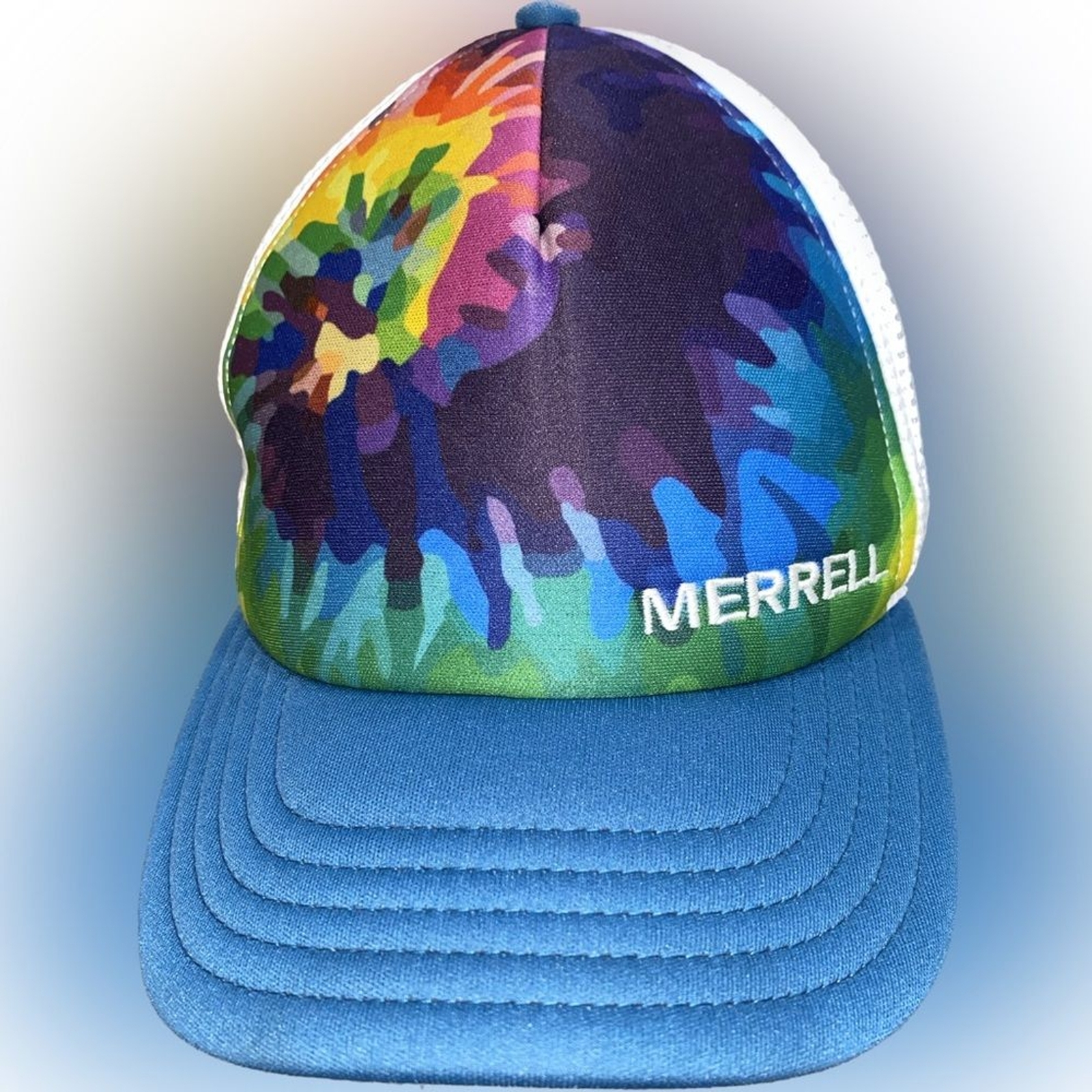 Cappello camionista Merrell Ranger multicolore modello splatter rete snapback nuovo senza etichette