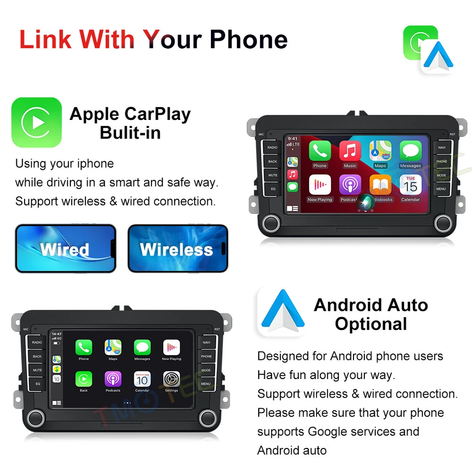 CarPlay DAB+ Android 13 Car Stereo For VW Passat CC Golf 5 Caddy Touran Polo EOS - Image 3 of 4