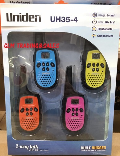 Uniden UH35-4 UHF 4 Handheld 80Ch Radio Walkie Talkies +4 Belts Quad Colour - Picture 3 of 9