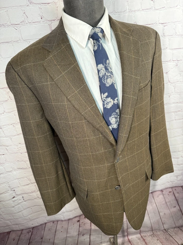 STATEMENTS Mens Brown WINDOWPANE CHECK Wool Sport Coat Blazer Jacket 40R - Image 3 of 4