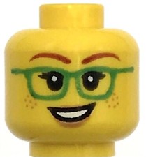Lego New Yellow Minifigure Head Dual Sided Female Green Glasses Smile Piece Part