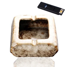 Ashtray for Cigarettes Glossy Ceramic Square + Flameless Lighter! for In/Outdoor
