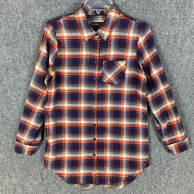 Free Press Button Up Top Women's XS Plaid Long Sleeve Cotton Blend Extra Small