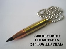 Replica .300 Blackout .300BLK Brass Bullet necklace w/ Barnes TAC-TX bullet 