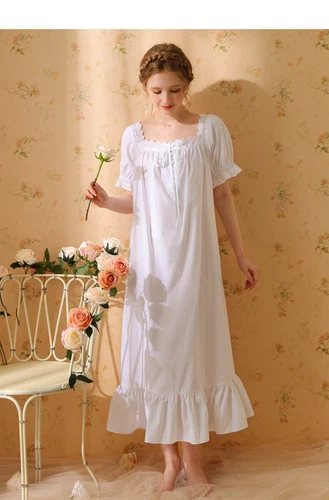 Damen Baumwolle Nachthemd Kurzarm eckiger Ausschnitt Pyjama Schlafkleid - Bild 20 von 34