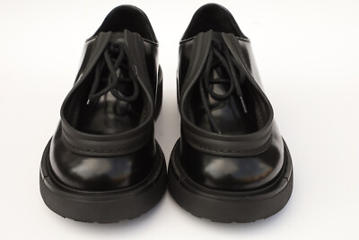 PRADA Diapason Black Brushed Leather Lace-Up Derby Shoes Size 7